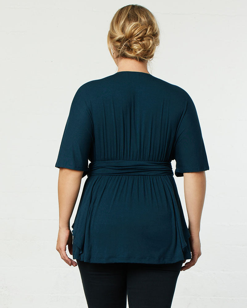 V-Neck Waist-Defined Asymmetric Peplum Top｜Soft Draping Silhouette｜Flattering & Elegant Short-Sleeve Style